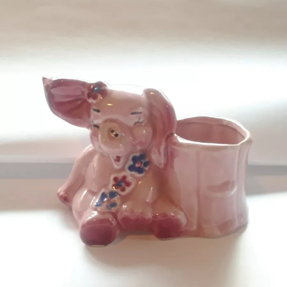 Vtg American bisque pink elephant nursery plan